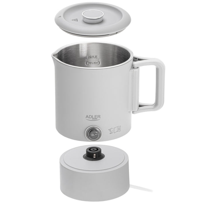 Bollitore elettrico Adler, da viaggio, doppia parete, capacità 0,8 l, potenza max. 650 W, grigio, AD 1388