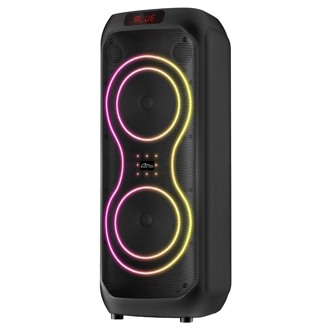Grande altoparlante Bluetooth, 120 W RMS/1400 W PMPO, due altoparlanti da 8", equalizzatore, funzione karaoke, MP3/schede microSD, USB, AUX, BT 5.3+EDR, display, LED, batteria integrata, telecomando, MT3185