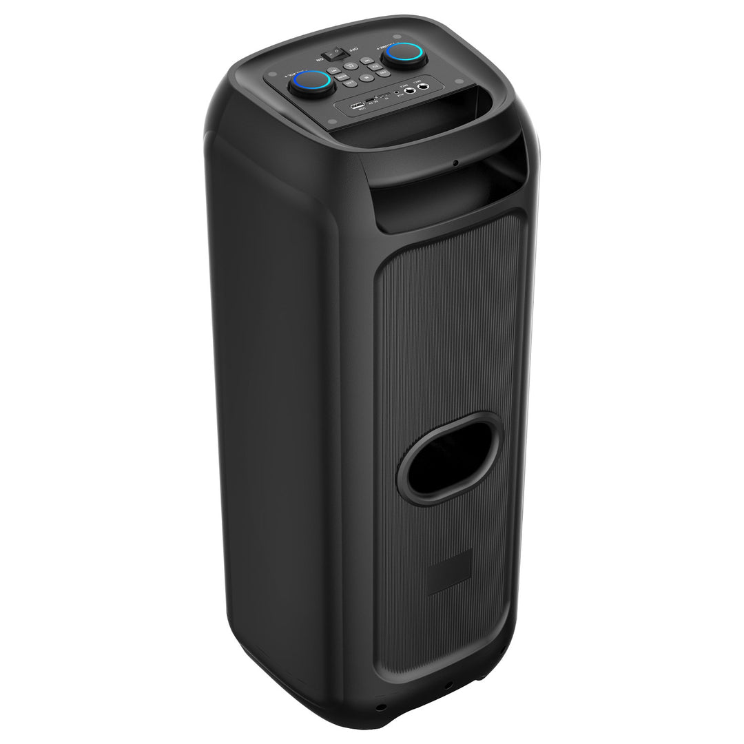 Grande altoparlante Bluetooth, 120 W RMS/1400 W PMPO, due altoparlanti da 8", equalizzatore, funzione karaoke, MP3/schede microSD, USB, AUX, BT 5.3+EDR, display, LED, batteria integrata, telecomando, MT3185