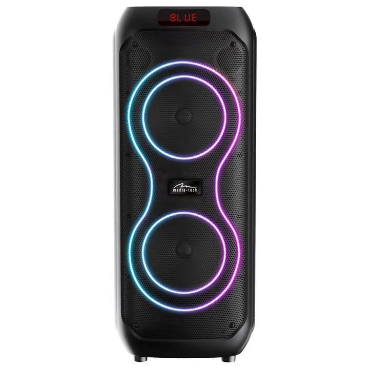 Grande altoparlante Bluetooth, 120 W RMS/1400 W PMPO, due altoparlanti da 8", equalizzatore, funzione karaoke, MP3/schede microSD, USB, AUX, BT 5.3+EDR, display, LED, batteria integrata, telecomando, MT3185