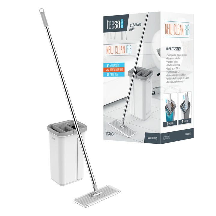 Mop piatto Teesa, secchio a doppia camera, capacità 5,7 l, New Clean R13, Teesa