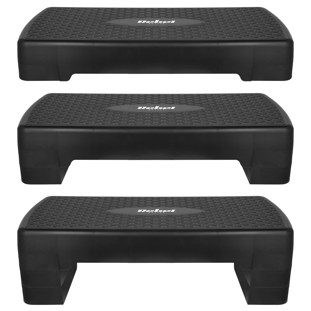 Step per aerobica e fitness Rebel Active, 3 gradini, 68 cm, nero, RBA-3227-BK