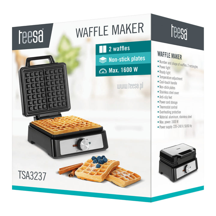 Gofriera Teesa, per 2 waffle, potenza 1600 W, regolazione della potenza, TSA3237