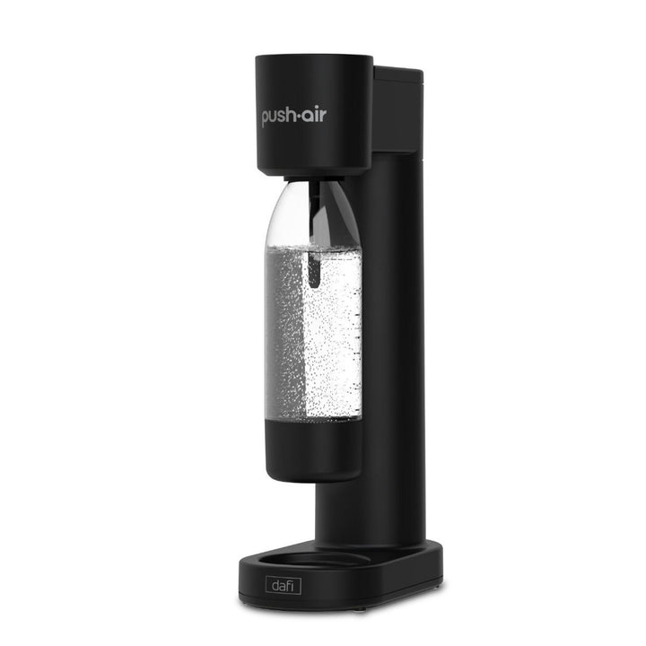 Saturatore Dafi Push Air, colore nero, in dotazione 2 bottiglie da 0,7 L e una bombola di CO₂