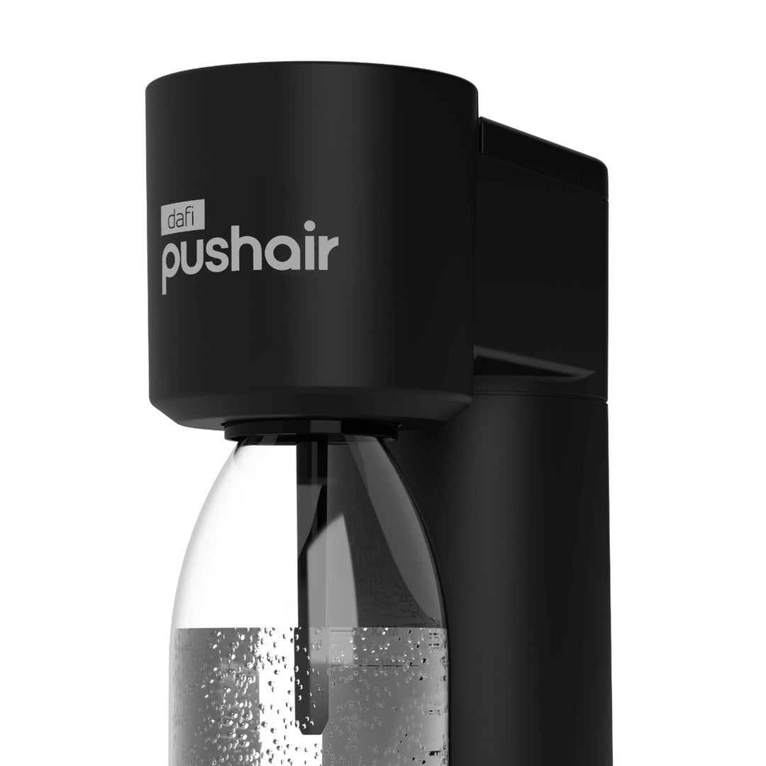 Saturatore Dafi Push Air, colore nero, in dotazione 2 bottiglie da 0,7 L e una bombola di CO₂