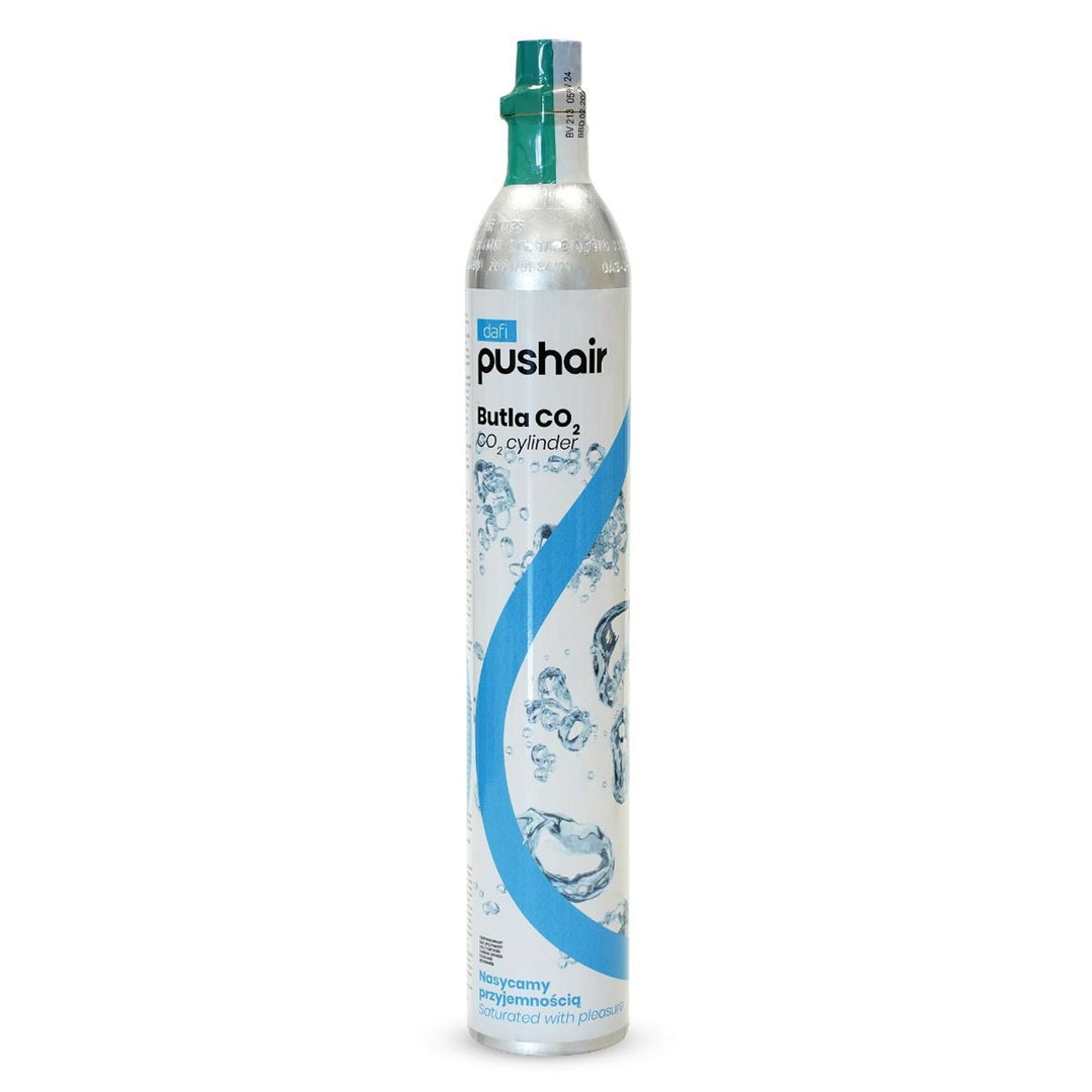 Saturatore Dafi Push Air, colore nero, in dotazione 2 bottiglie da 0,7 L e una bombola di CO₂