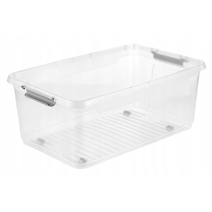 Contenitore con coperchio Leo Keeper, capacità 37 litri, trasparente, dotato di rotelle, coperchio con chiusura a clip