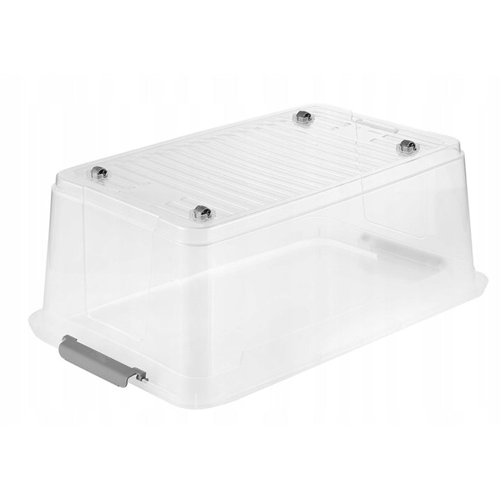 Contenitore con coperchio Leo Keeper, capacità 37 litri, trasparente, dotato di rotelle, coperchio con chiusura a clip