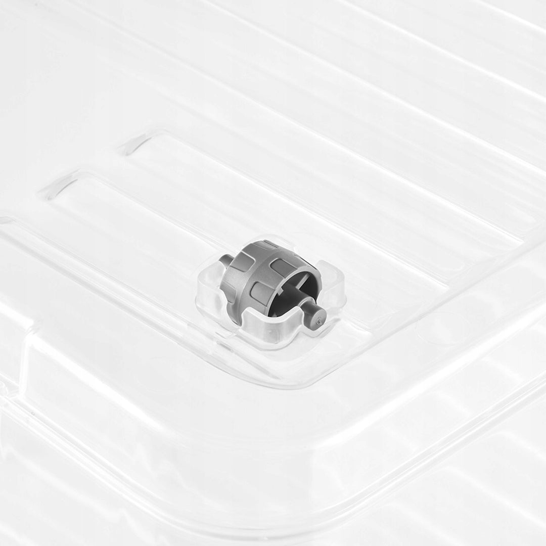 Contenitore con coperchio Leo Keeper, capacità 37 litri, trasparente, dotato di rotelle, coperchio con chiusura a clip