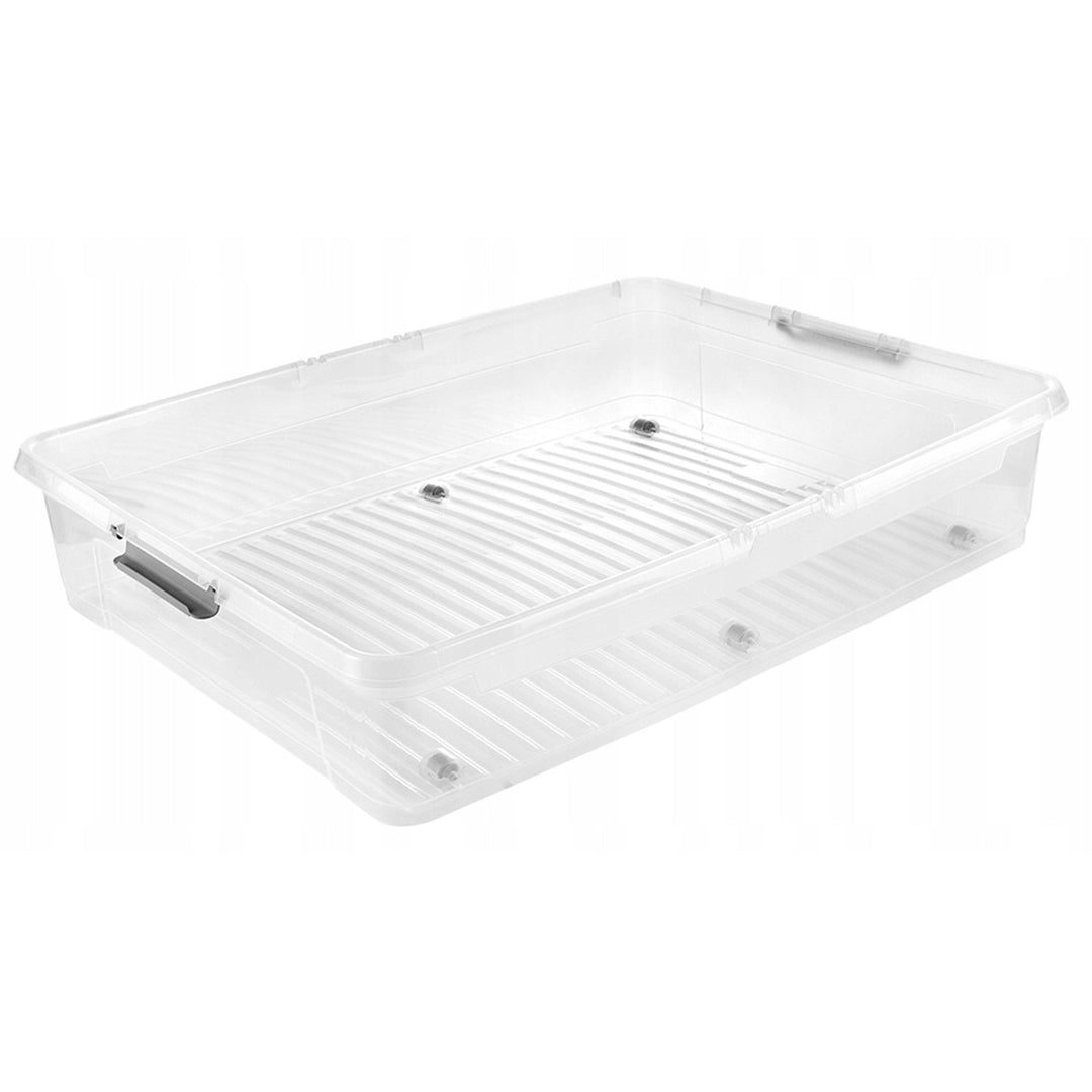Contenitore con coperchio Leo Keeper, capacità 53 L, trasparente, dotato di rotelle, coperchio con chiusura a clip
