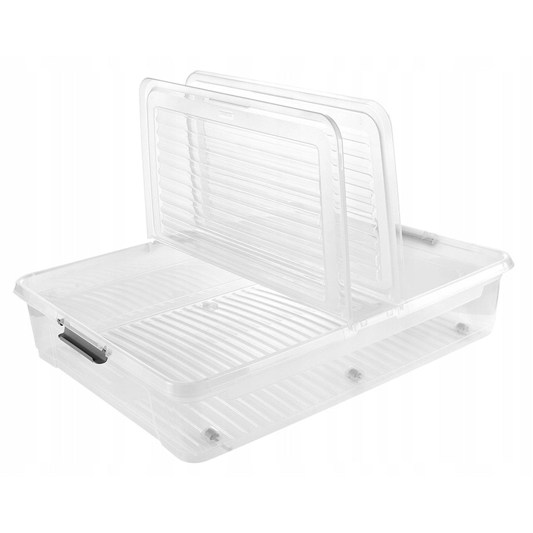 Contenitore con coperchio Leo Keeper, capacità 53 L, trasparente, dotato di rotelle, coperchio con chiusura a clip