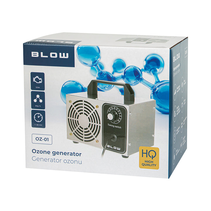 Generatore di ozono Blow, capacità 60000 mg/h, potenza 120W, basso consumo energetico, cavo lungo, tempo di funzionamento regolabile, 4 piastre per l'ozonizzazione, 67-300#