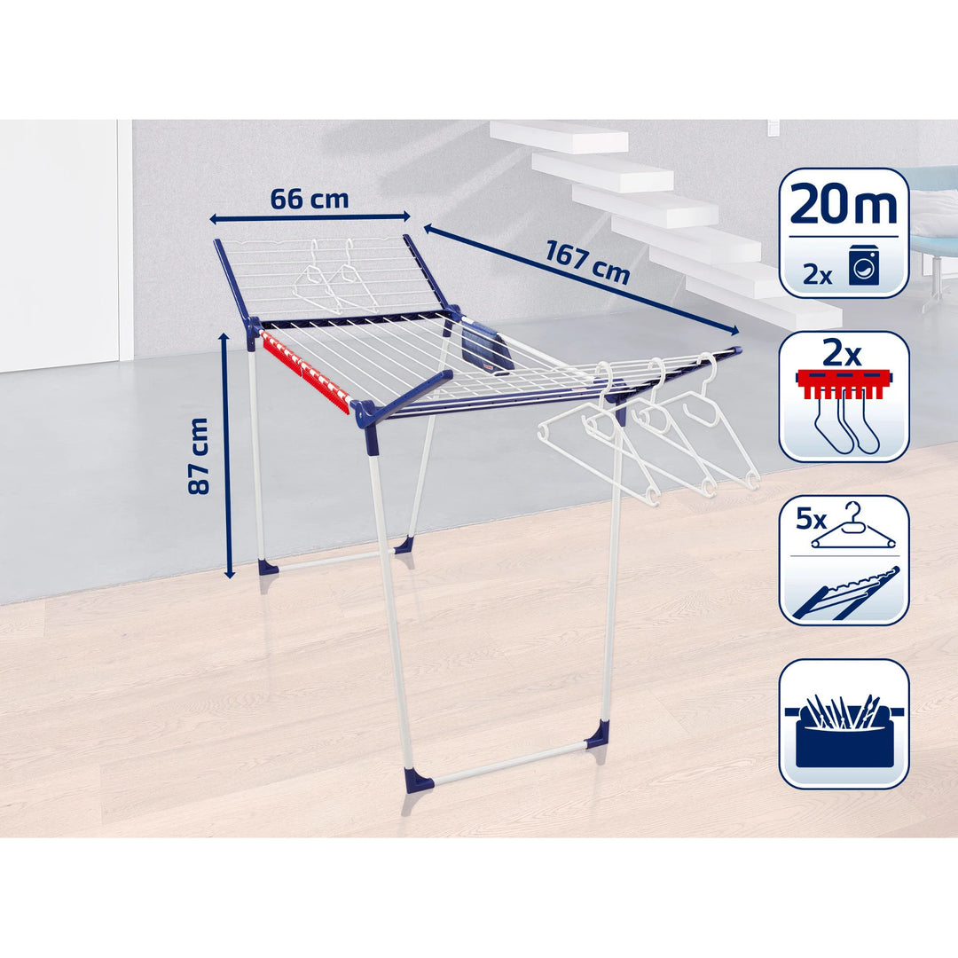 Asciugatrice Pegasus 200 Solid Comfort Leifheit, lunghezza dei fili 20 m, piedini antiscivolo, resistente alle intemperie, 2 ganci per biancheria, 81516