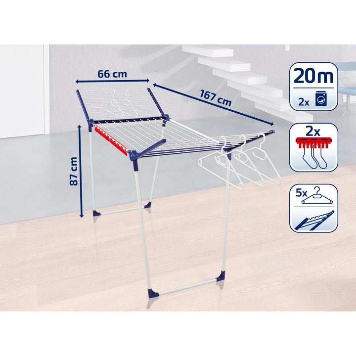 Stendibiancheria Pegasus 200 Solid Leifheit, lunghezza dei fili 20 m, gambe parallele stabili, resistente alle intemperie, 2 ganci per biancheria, 81520