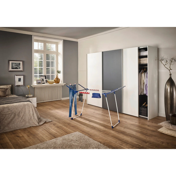 Stendibiancheria Pegasus 180 Solid Plus Leifheit, lunghezza dei fili 18 m, gambe parallele stabili, resistente alle intemperie, 2 ganci per biancheria, 81510