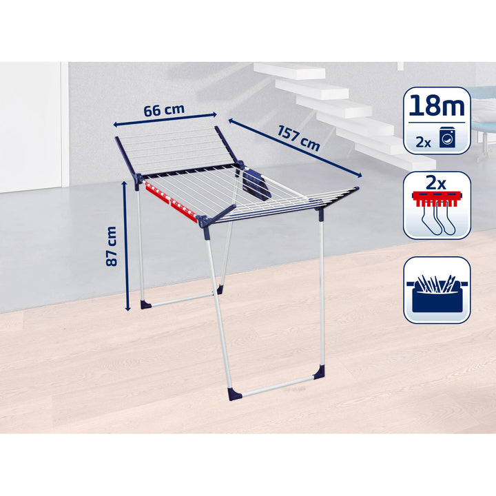 Stendibiancheria Pegasus 180 Solid Plus Leifheit, lunghezza dei fili 18 m, gambe parallele stabili, resistente alle intemperie, 2 ganci per biancheria, 81510