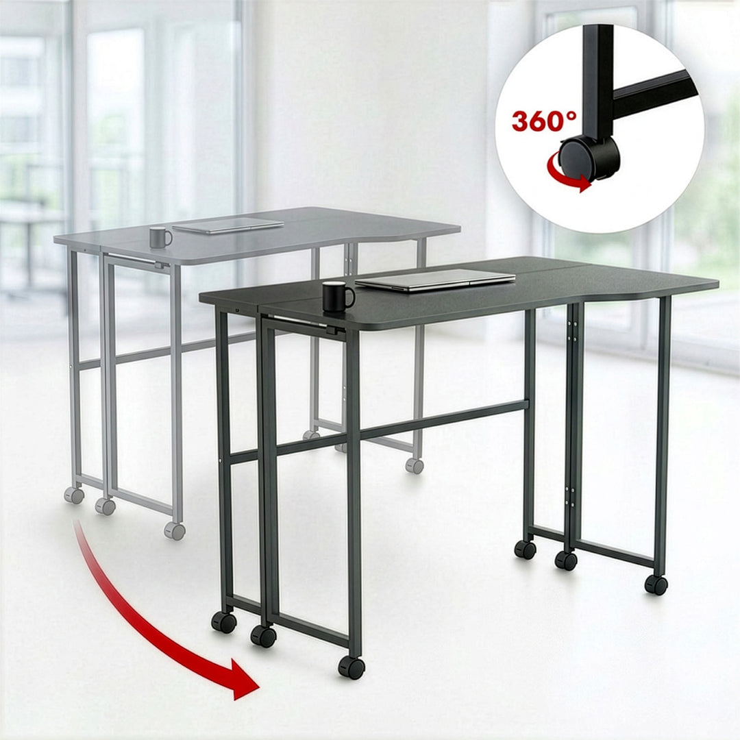 Scrivania pieghevole Maclean, nera, mobile, 100x65 cm, max. 50 kg, angolare, a forma di L, MC-1250 L/B