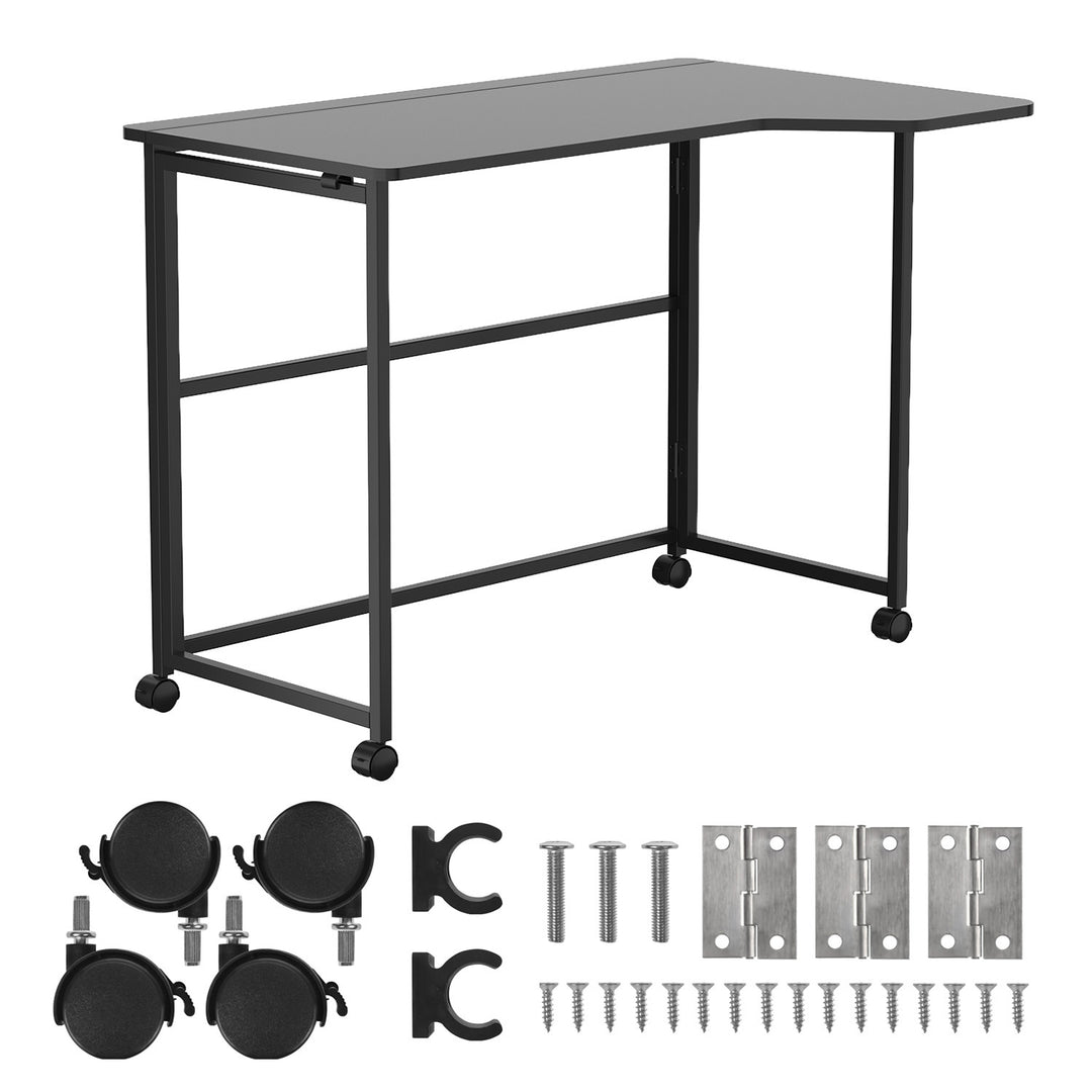 Scrivania pieghevole Maclean, nera, mobile, 100x65 cm, max. 50 kg, angolare, a forma di L, MC-1250 L/B