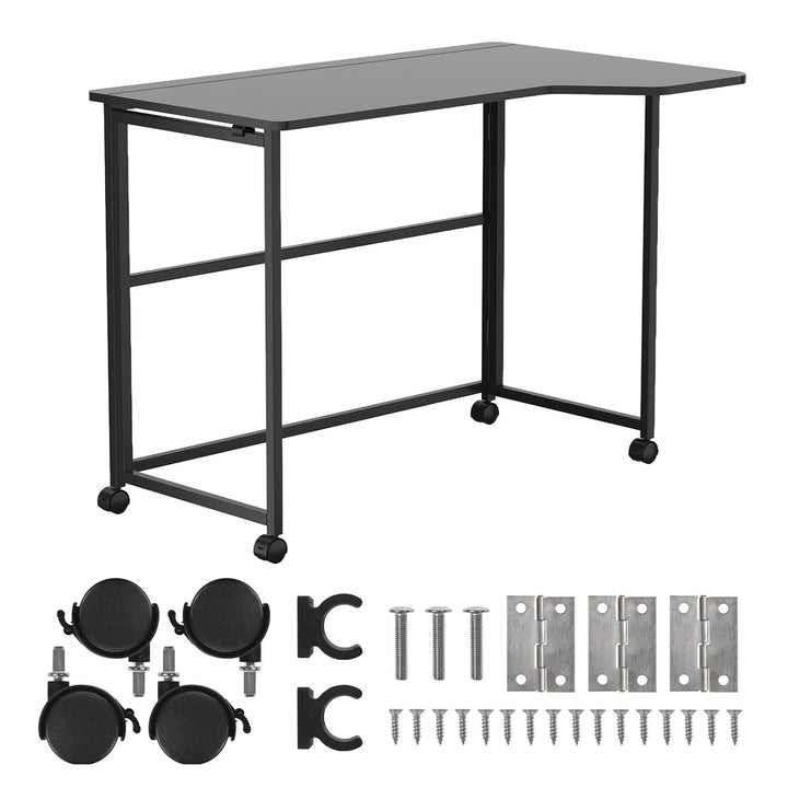 Scrivania pieghevole Maclean, nera, mobile, 100x65 cm, max. 50 kg, angolare, a forma di L, MC-1250 L/B