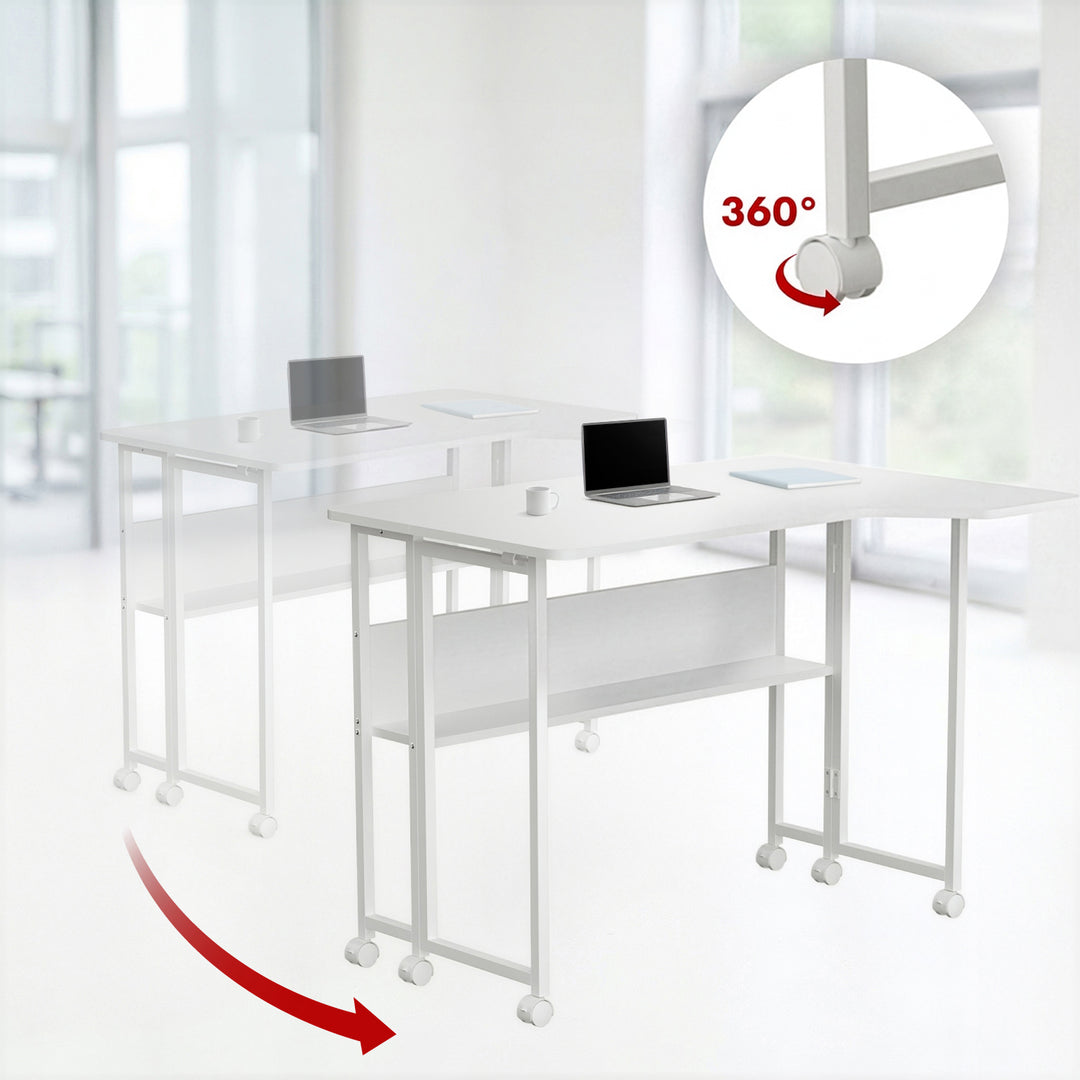 Scrivania pieghevole Maclean, bianca, mobile, 100x65 cm, max. 50 kg, angolare, a forma di L, MC-1250 L/W