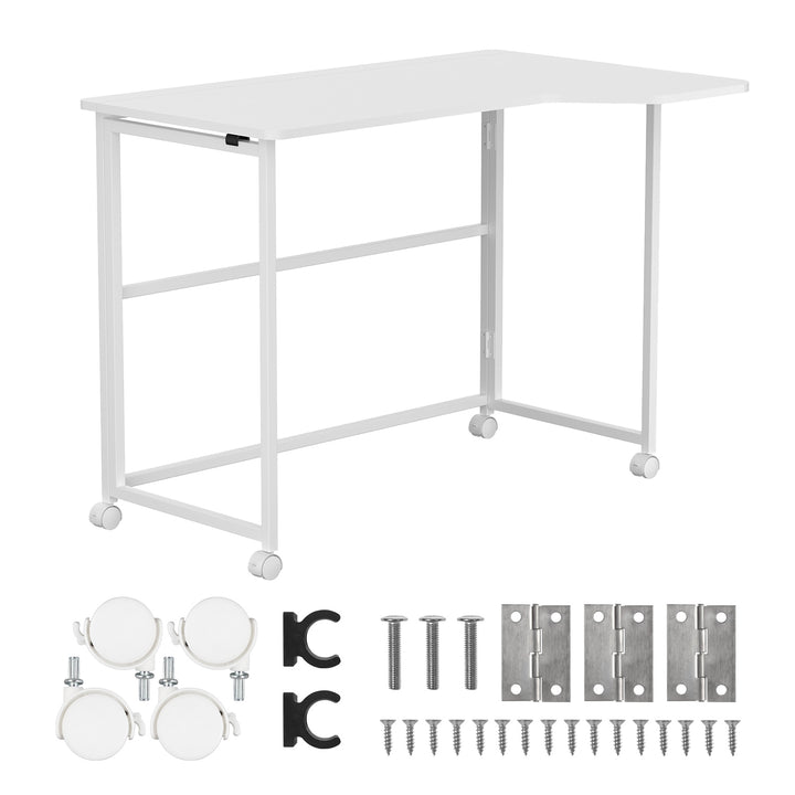 Scrivania pieghevole Maclean, bianca, mobile, 100x65 cm, max. 50 kg, angolare, a forma di L, MC-1250 L/W