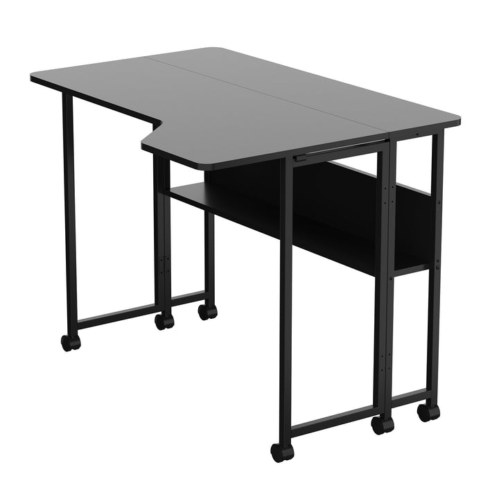 Scrivania/tavolino pieghevole Maclean, nero, mobile, 100x73 cm, max. 50 kg, angolare, a forma di L, MC-126 L/B