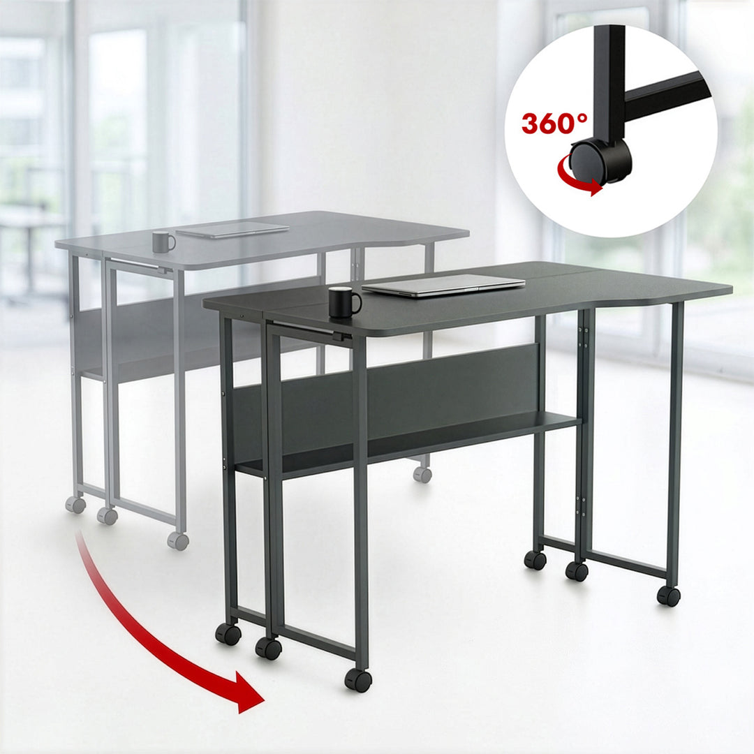 Scrivania/tavolino pieghevole Maclean, nero, mobile, 100x73 cm, max. 50 kg, angolare, a forma di L, MC-126 L/B