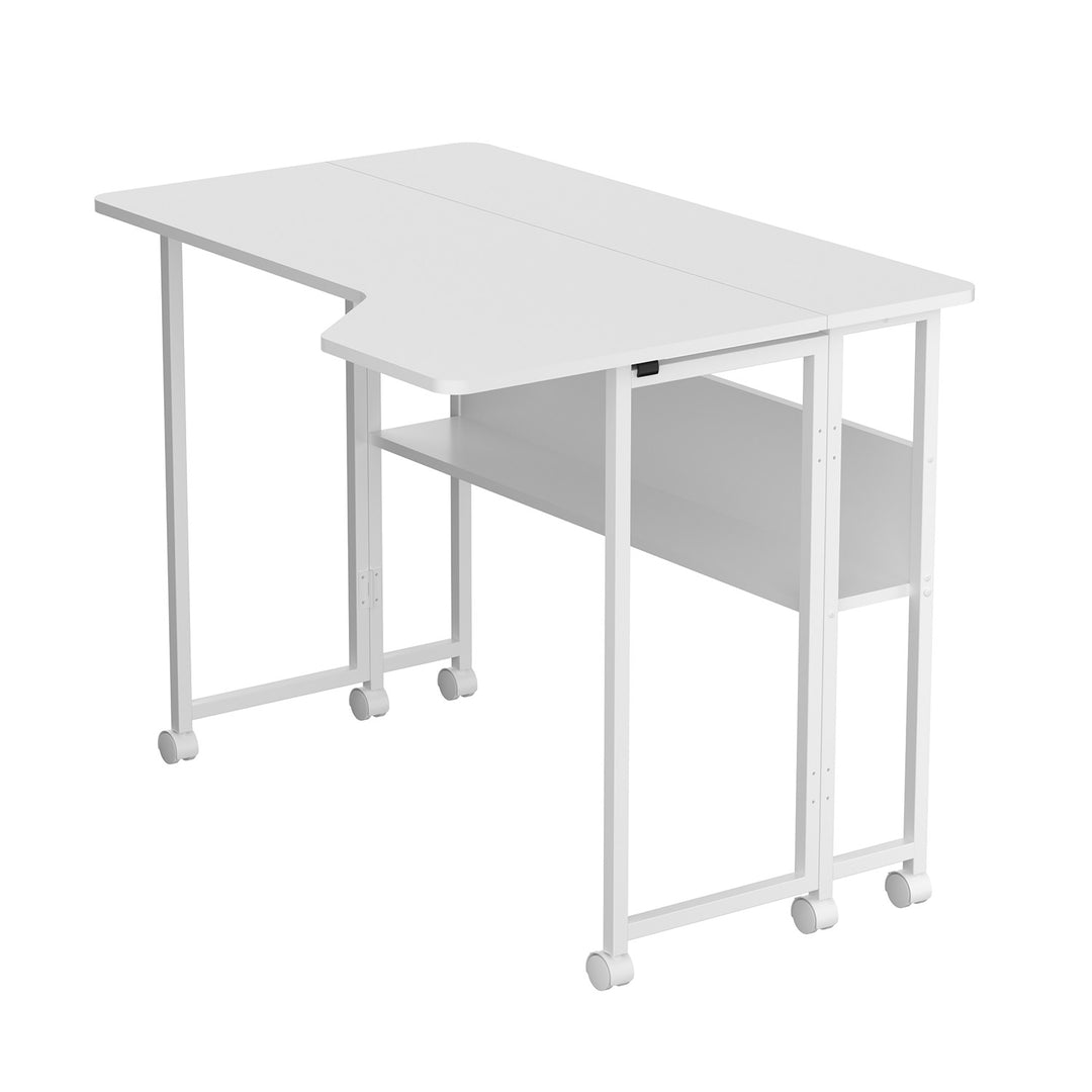 Scrivania/tavolino pieghevole Maclean, bianco, mobile, 100x73 cm, max. 50 kg, angolare, a forma di L, MC-126 L/W