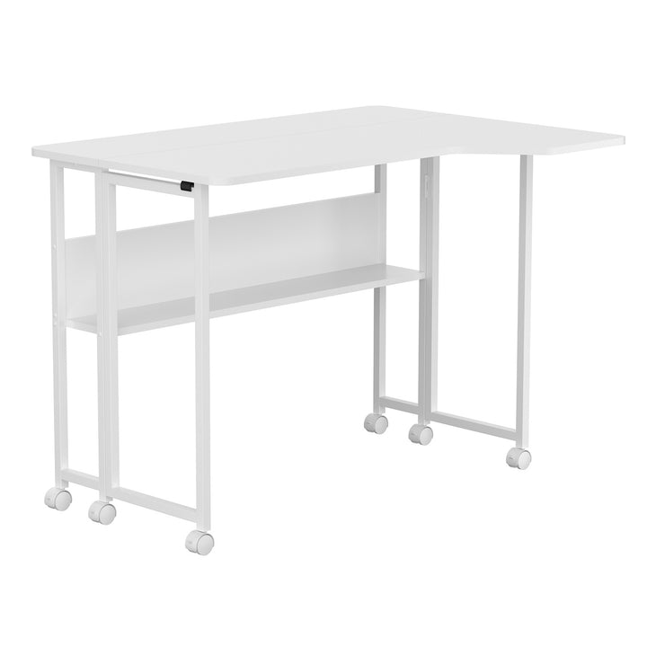 Scrivania/tavolino pieghevole Maclean, bianco, mobile, 100x73 cm, max. 50 kg, angolare, a forma di L, MC-126 L/W