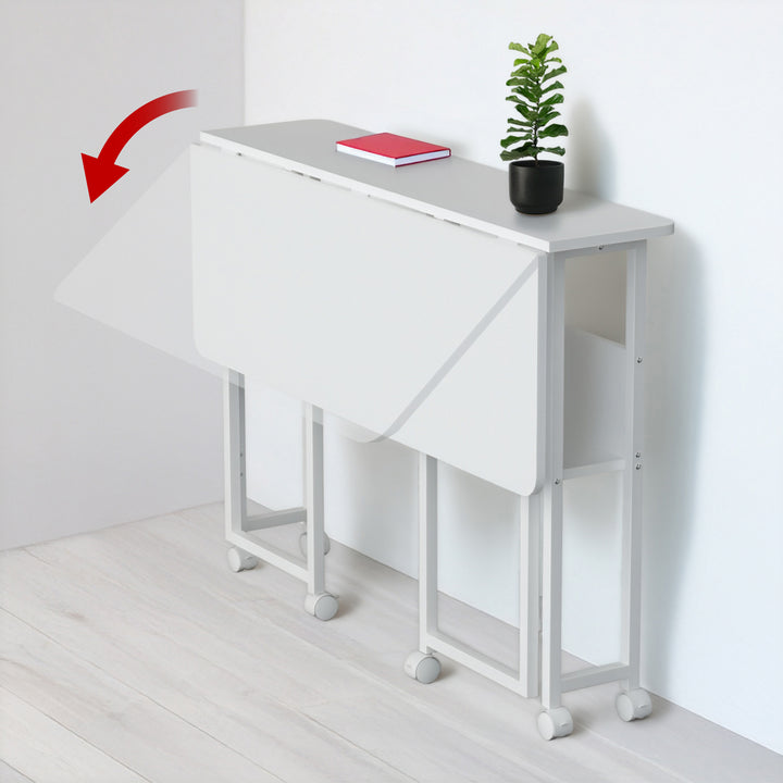Scrivania/tavolino pieghevole Maclean, bianco, mobile, 100x73 cm, max. 50 kg, angolare, a forma di L, MC-126 L/W