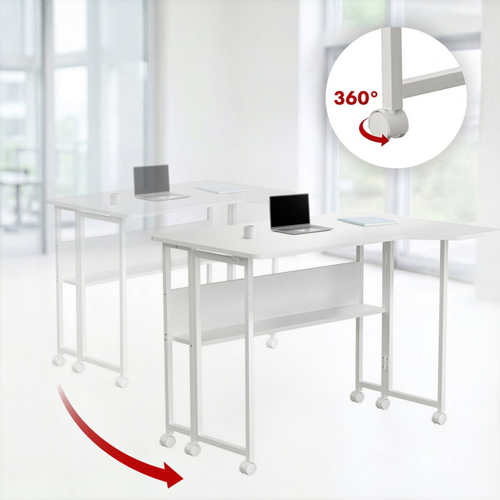 Scrivania/tavolino pieghevole Maclean, bianco, mobile, 100x73 cm, max. 50 kg, angolare, a forma di L, MC-126 L/W
