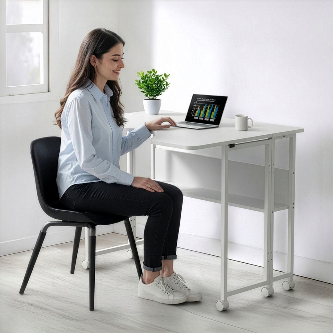 Scrivania/tavolino pieghevole Maclean, bianco, mobile, 100x73 cm, max. 50 kg, angolare, a forma di L, MC-126 L/W