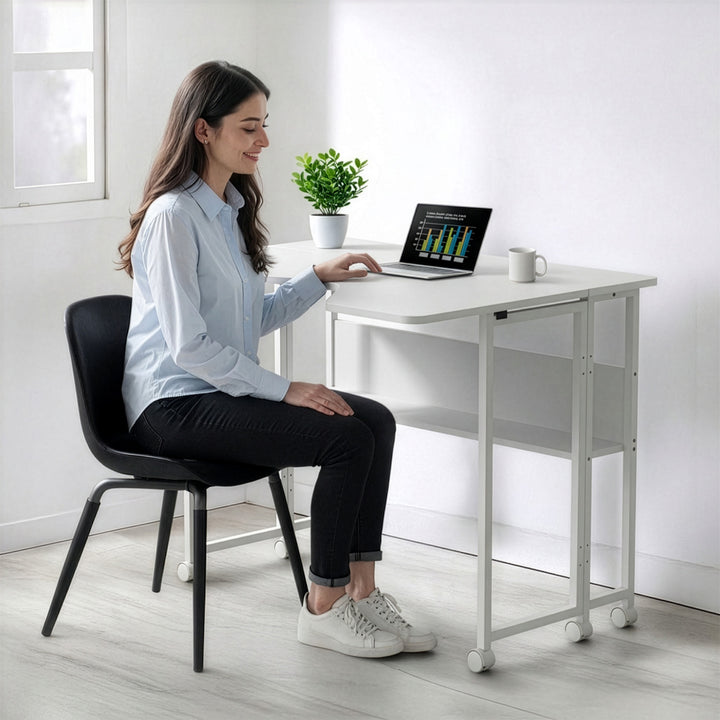 Scrivania/tavolino pieghevole Maclean, bianco, mobile, 100x73 cm, max. 50 kg, angolare, a forma di L, MC-126 L/W