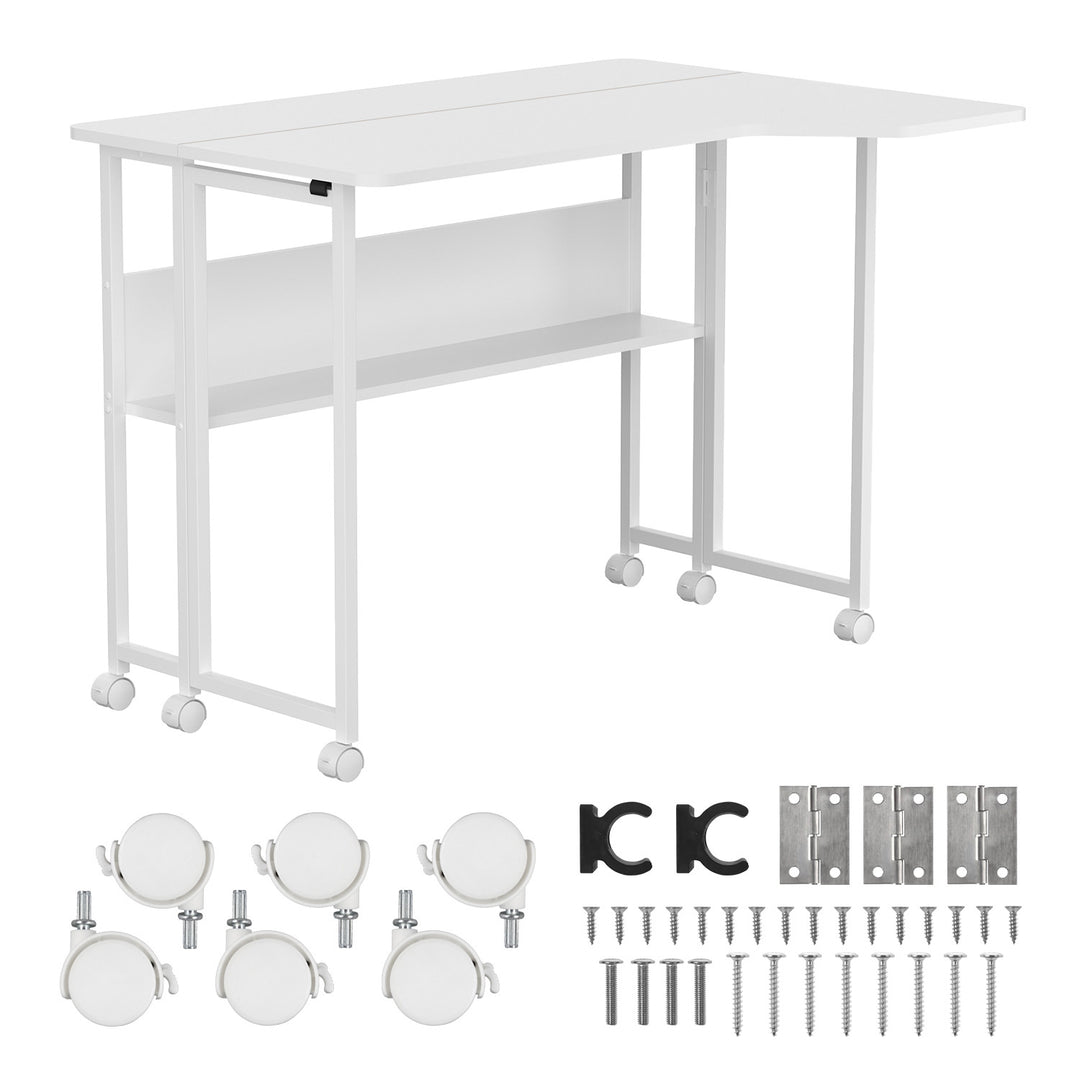 Scrivania/tavolino pieghevole Maclean, bianco, mobile, 100x73 cm, max. 50 kg, angolare, a forma di L, MC-126 L/W