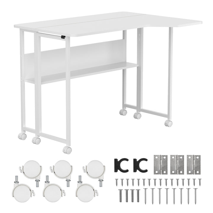 Scrivania/tavolino pieghevole Maclean, bianco, mobile, 100x73 cm, max. 50 kg, angolare, a forma di L, MC-126 L/W