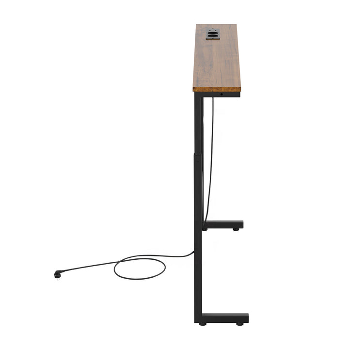Console / tavolino con presa di ricarica Maclean, nero con piano rustico, regolazione in altezza 62-83 cm, max 25 kg, cavo da 2,5 m, MC-140 B