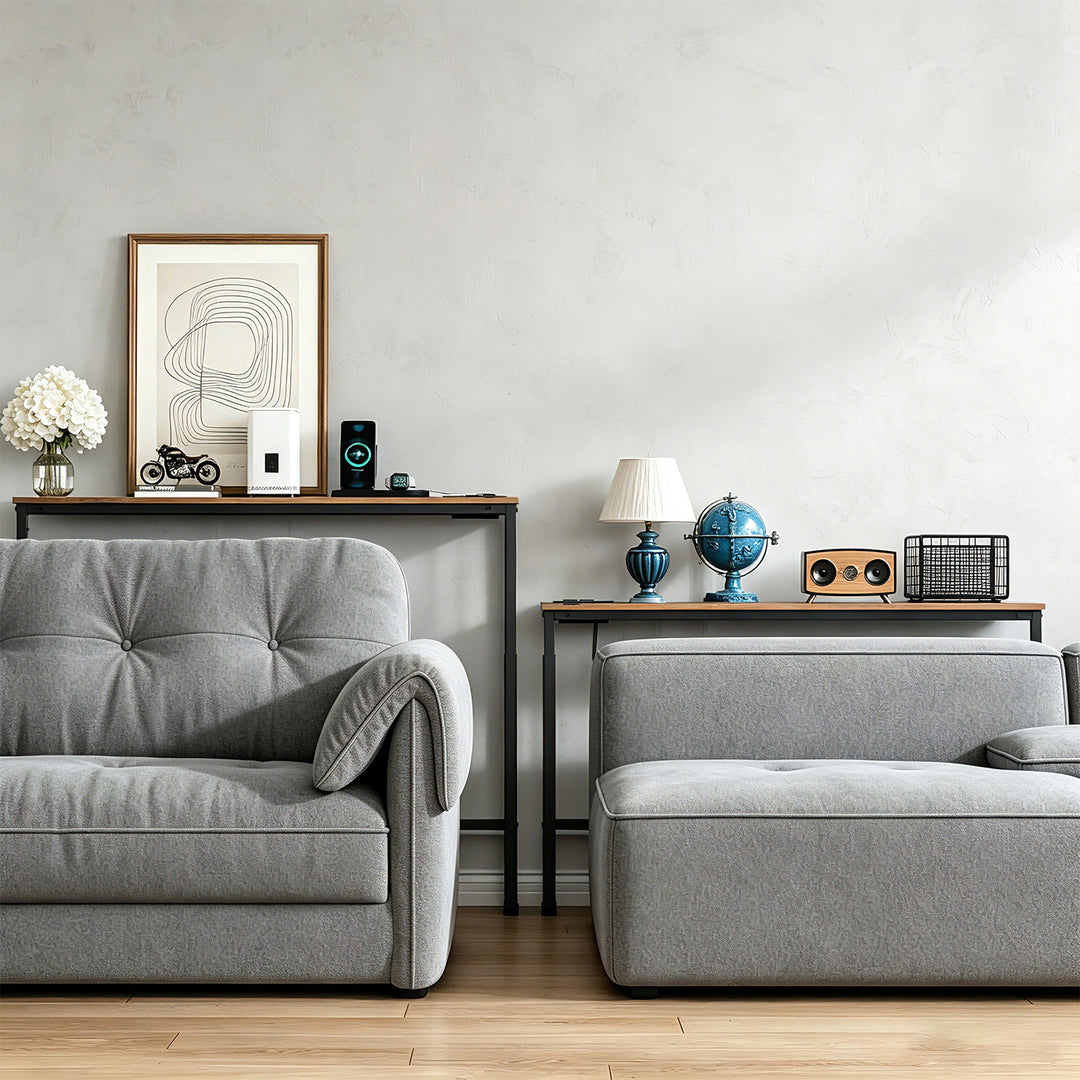 Console / tavolino con presa di ricarica Maclean, nero con piano rustico, regolazione in altezza 62-83 cm, max 25 kg, cavo da 2,5 m, MC-140 B
