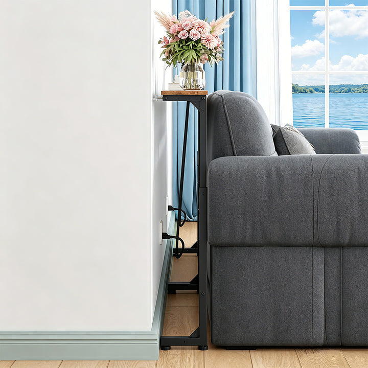 Console / tavolino con presa di ricarica Maclean, nero con piano rustico, regolazione in altezza 62-83 cm, max 25 kg, cavo da 2,5 m, MC-140 B