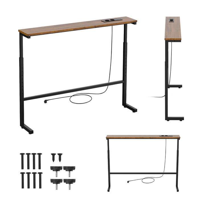 Console / tavolino con presa di ricarica Maclean, nero con piano rustico, regolazione in altezza 62-83 cm, max 25 kg, cavo da 2,5 m, MC-140 B