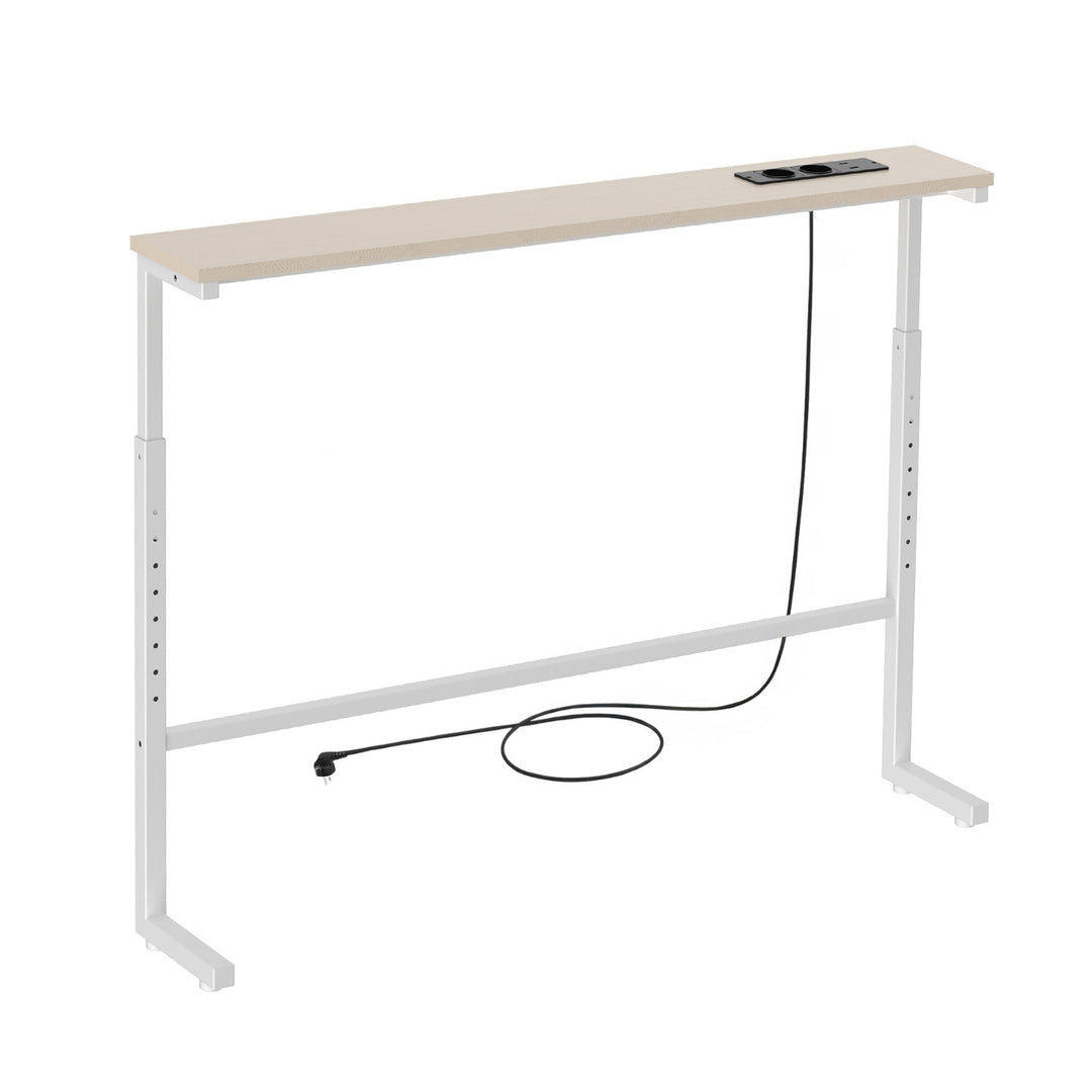 Console / tavolino con presa di ricarica Maclean, bianco con piano chiaro, regolazione in altezza 62-83 cm, max 25 kg, cavo da 2,5 m, MC-140 W