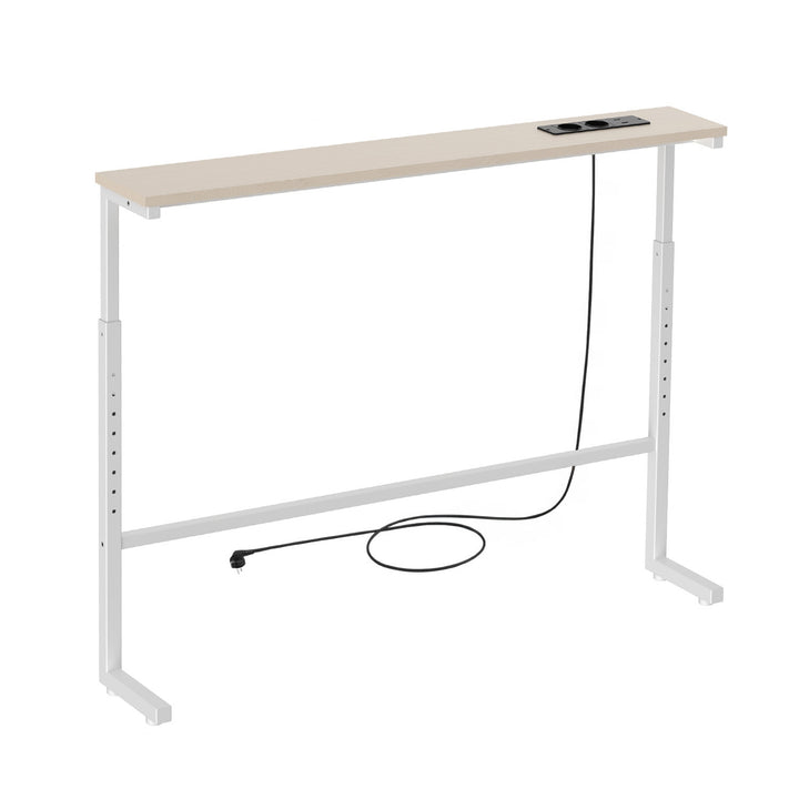 Console / tavolino con presa di ricarica Maclean, bianco con piano chiaro, regolazione in altezza 62-83 cm, max 25 kg, cavo da 2,5 m, MC-140 W