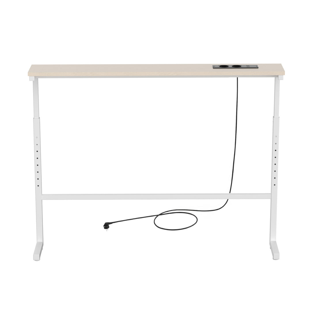 Console / tavolino con presa di ricarica Maclean, bianco con piano chiaro, regolazione in altezza 62-83 cm, max 25 kg, cavo da 2,5 m, MC-140 W