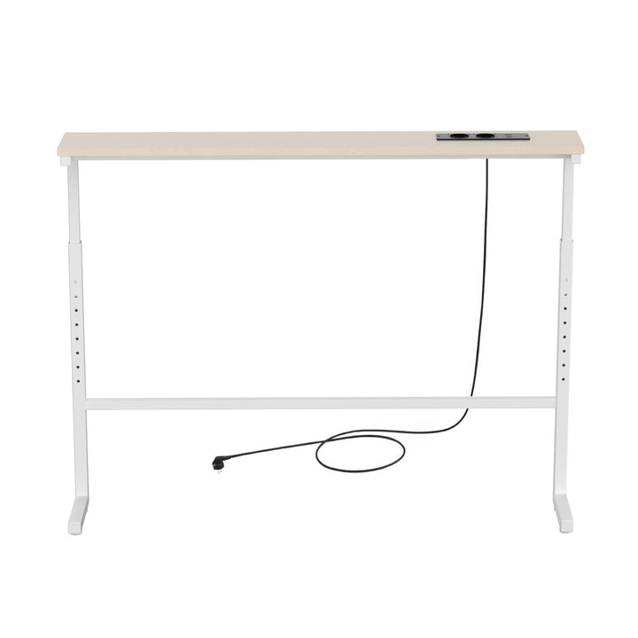 Console / tavolino con presa di ricarica Maclean, bianco con piano chiaro, regolazione in altezza 62-83 cm, max 25 kg, cavo da 2,5 m, MC-140 W
