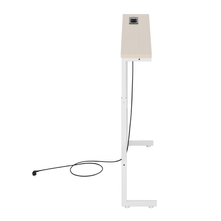 Console / tavolino con presa di ricarica Maclean, bianco con piano chiaro, regolazione in altezza 62-83 cm, max 25 kg, cavo da 2,5 m, MC-140 W