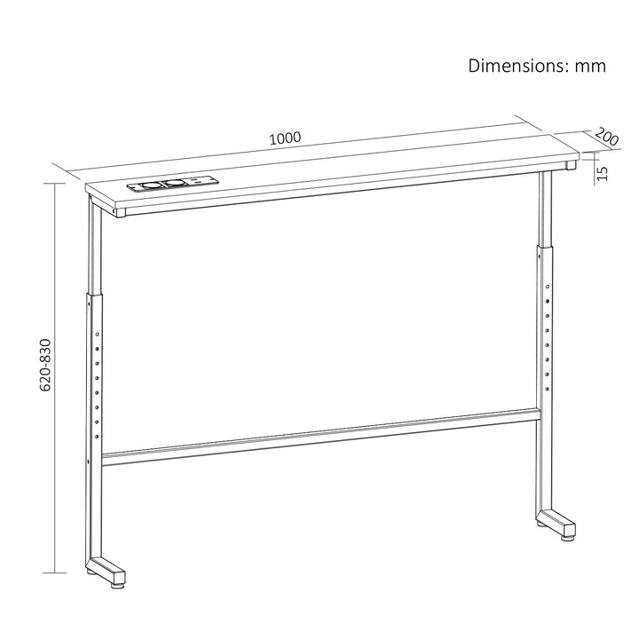 Console / tavolino con presa di ricarica Maclean, bianco con piano chiaro, regolazione in altezza 62-83 cm, max 25 kg, cavo da 2,5 m, MC-140 W
