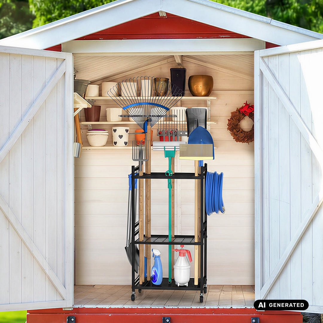 Portautensili da giardino mobile / carrello Maclean, nero, dimensioni 43x30x79 cm, max 20 kg, MC-138