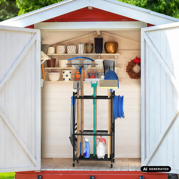 Portautensili da giardino mobile / carrello Maclean, nero, dimensioni 43x30x79 cm, max 20 kg, MC-138
