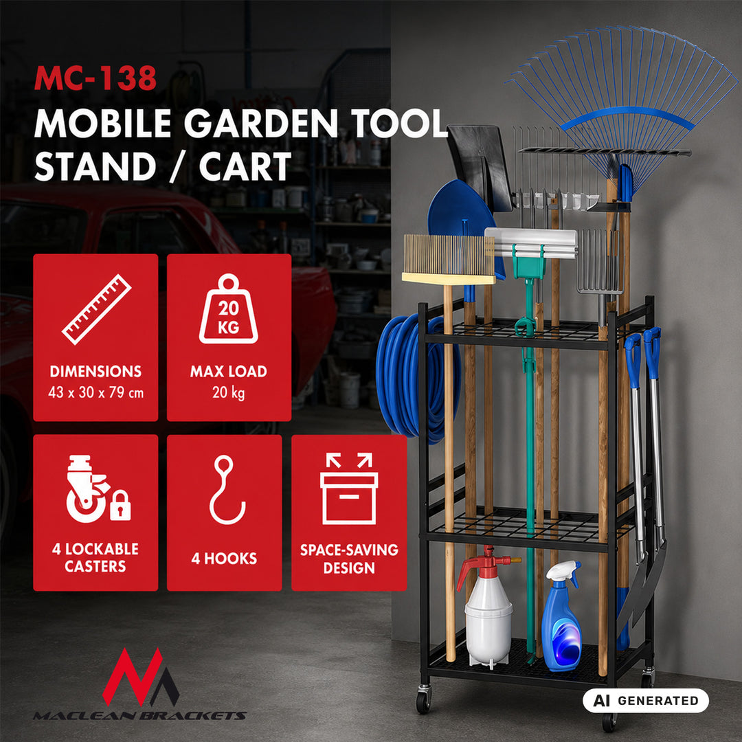 Portautensili da giardino mobile / carrello Maclean, nero, dimensioni 43x30x79 cm, max 20 kg, MC-138