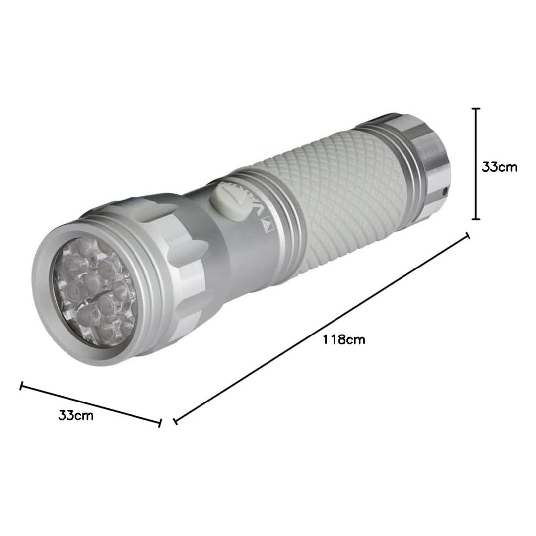 Torcia portatile UV a LED 15638 in alluminio, lunghezza d'onda UV 395-400 nm, tecnologia Multi LED + batterie Varta incluse