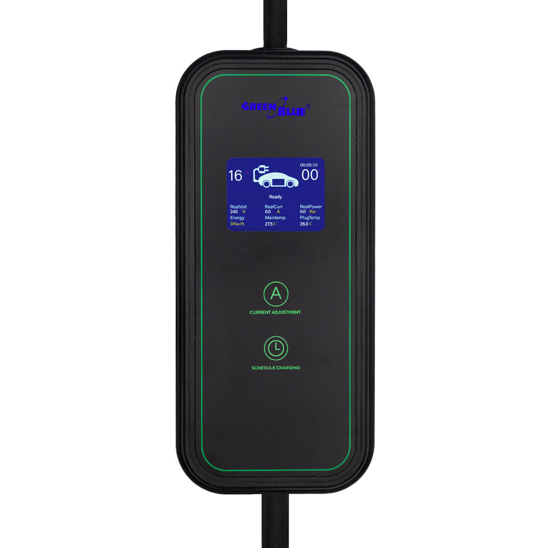 Caricabatterie per veicoli elettrici (EV) / ibridi plug-in (PHEV) GreenBlue, portatile, tipo 2, lunghezza cavo 6,8 m, IP65, 11 kW, 220-380 V CA 50/60 Hz, 16 A, trifase, GB1100